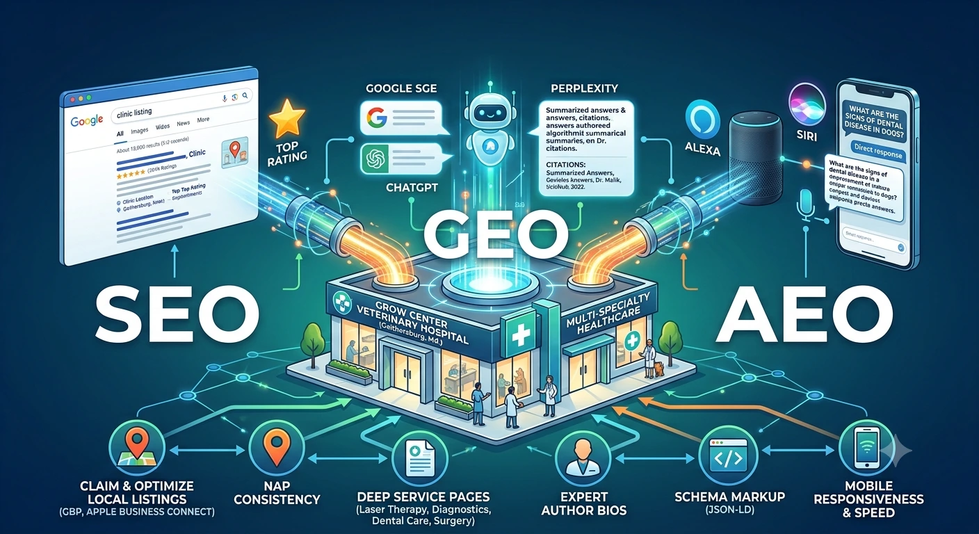 : SEO, GEO, & AEO Strategies for Medical Clinics